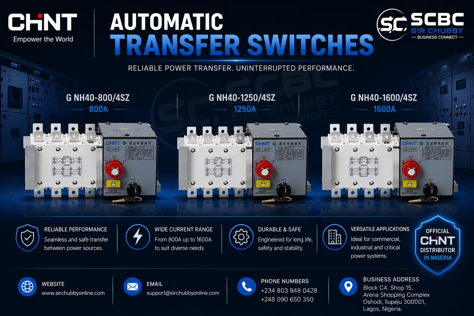 CHINT 4P AUTOMATIC TRANSFER / CHANGEOVER SWITCH (ATS) CONTROLLER 800A-1600A