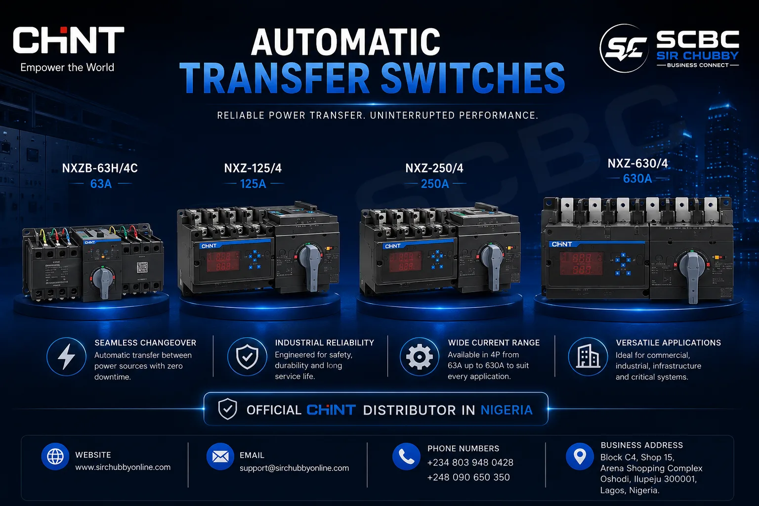 CHINT 4P AUTOMATIC TRANSFER / CHANGEOVER SWITCH (ATS) CONTROLLER 63A-630A Dual Power Automatic Transfer Switch