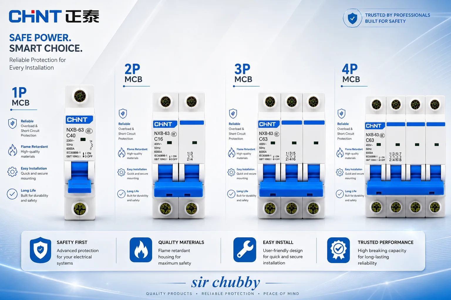 CHINT MCB BREAKER NXB-63 1P 2P 3P 4P 1A-63A MINIATURE CIRCUIT BREAKER