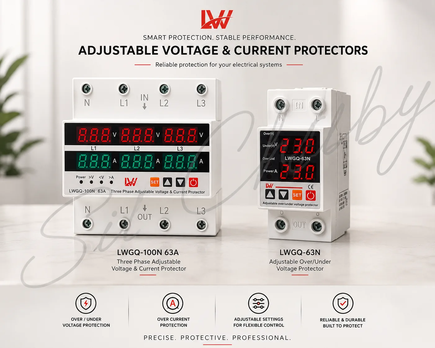 DIN RAIL ADJUSTABLE VOLTAGE PROTECTOR Over Under Voltage Protector with Dual Display
