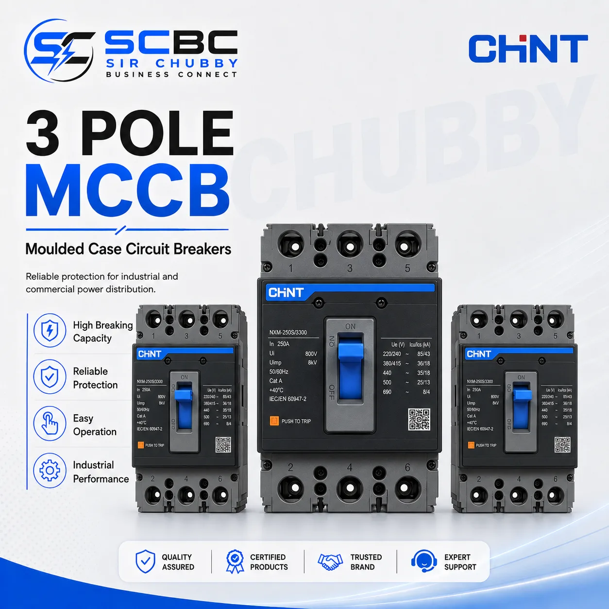 CHINT 3 POLE MOULDED CASE CIRCUIT BREAKER MCCB NXM-125S/3300 ~ NXM-1600S/3300