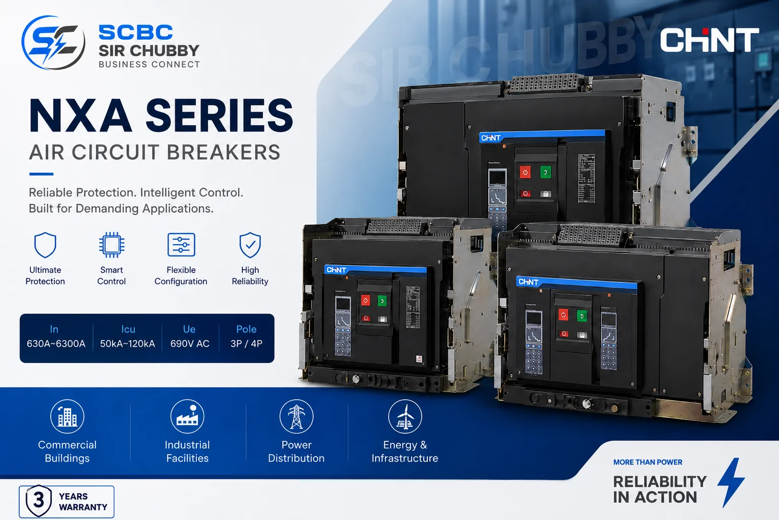 CHINT NXA AIR CIRCUIT BREAKER ACB 3P 4P Fixed/Motor