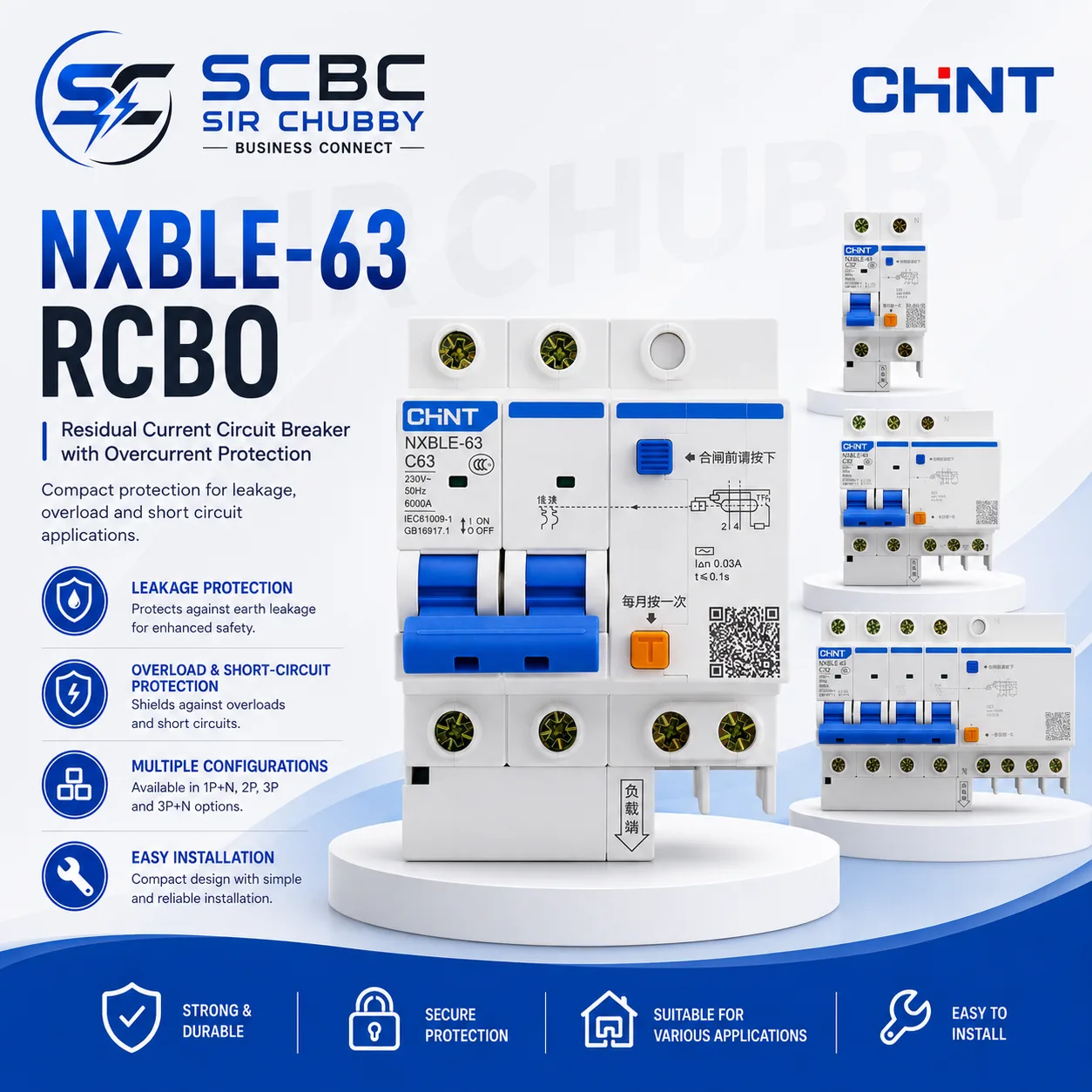 CHINT NXBLE-63 MCCB RESIDUAL CURRENT OPERATED CIRCUIT BREAKER LEAKAGE PROTECTOR (RCBO)