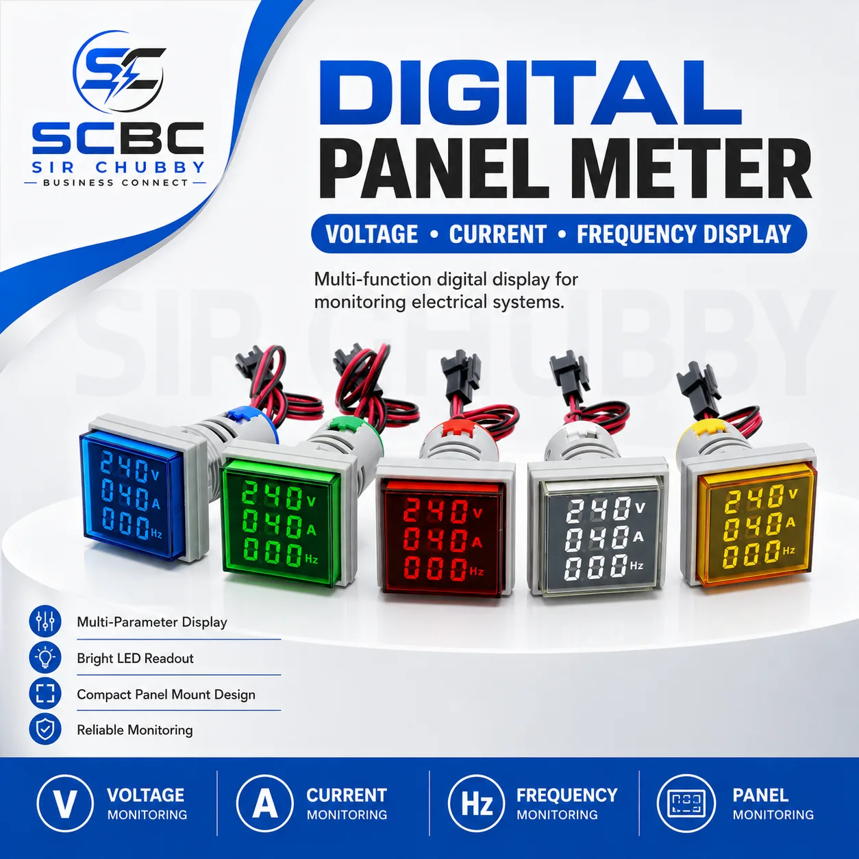 DIGITAL PANEL METER INDICATOR LAMP 3 IN 1 22mm Voltmeter Ammeter Current Frequency Meter