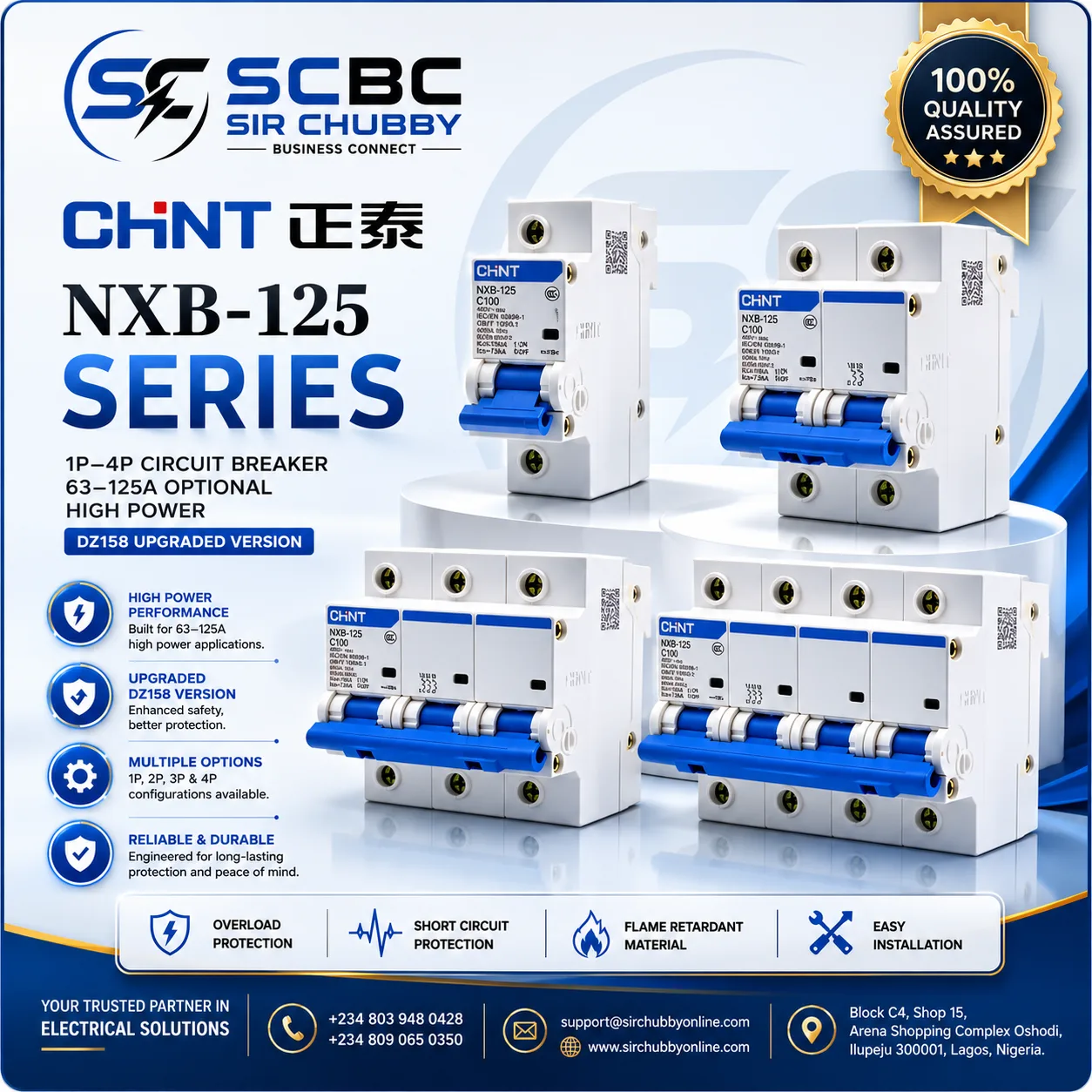 CHINT NXB-125 1P 2P 3P 4P AC HIGH POWER MINIATURE CIRCUIT BREAKER MCB