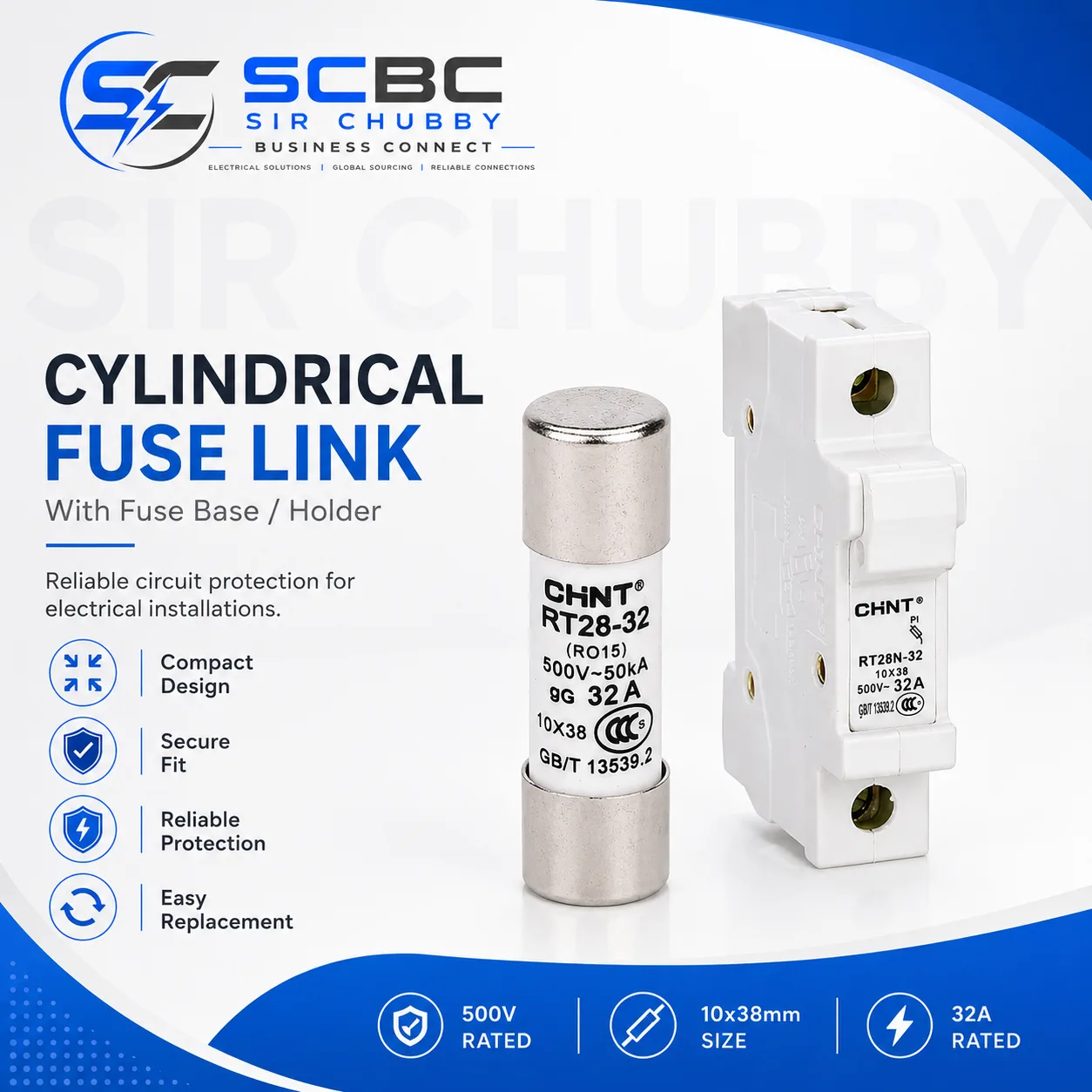 CHINT CYLINDRICAL FUSE LINK CORE CERAMIC FUSE RT28-32 (10*38), RT28-63 (14*51)